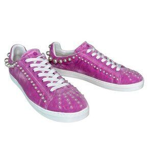 Stuart Weitzman Goldie Sneakers Pearl Embellished Cotton Candy Size 8.5 fits a 9